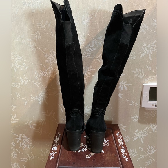 Vince Camuto " Madolee"  Braided Black Suede Tall Block Heel Boots - Picture 3 of 7